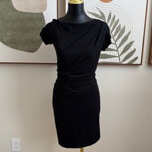 Gunex Bodycon Draping Shoulder Black Mini Dress